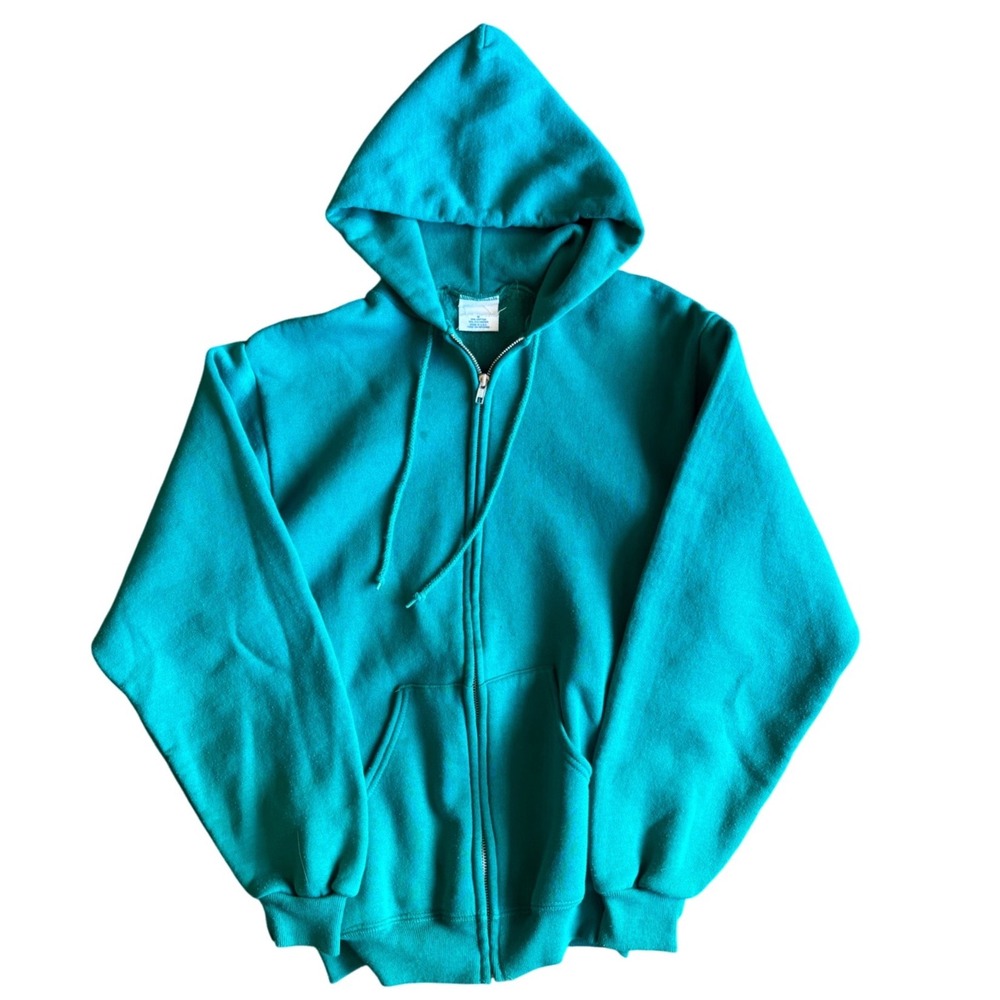 Vintage 80's 90's Turquoise Blank Zip Up Hoodie Size M